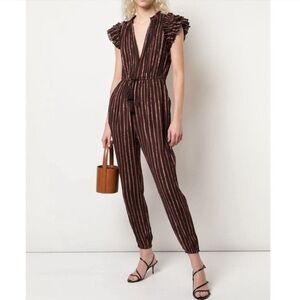 Ulla Johnson Elio Jumpsuit Chocolate Brown Metallic Stripe Sz 6